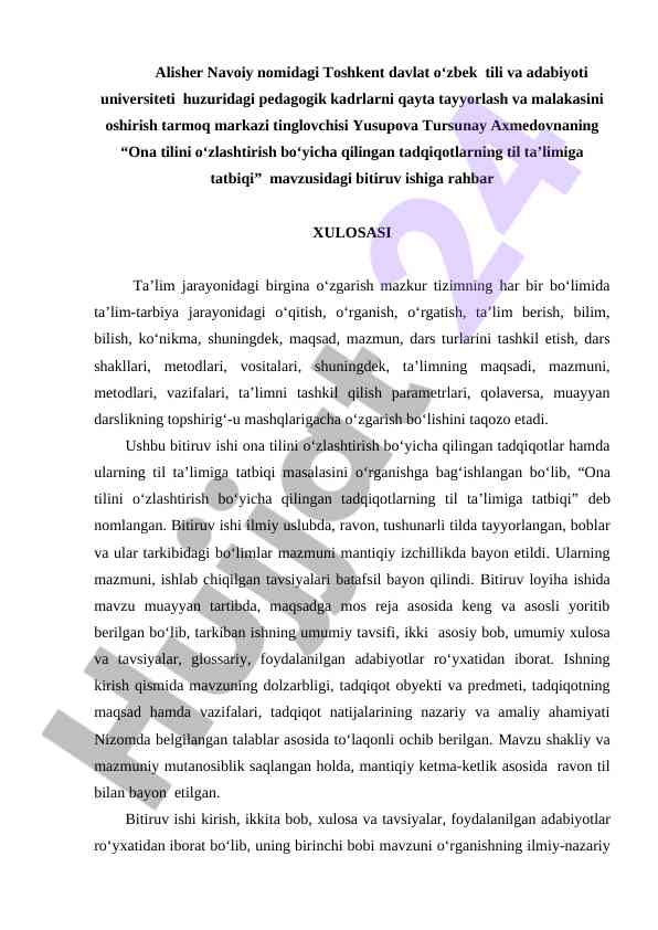 Bitiruv ishi rahbar xulosasi