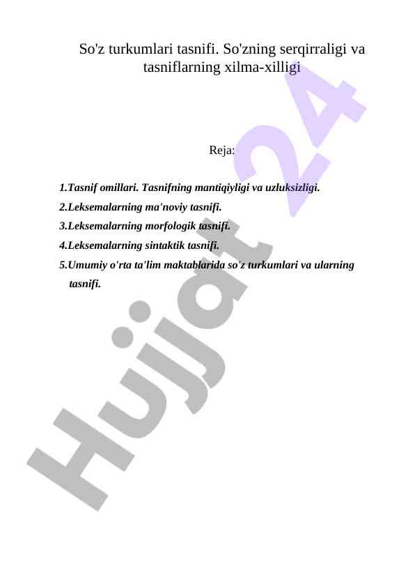 So'z turkumlari tasnifi va xilma-xilligi