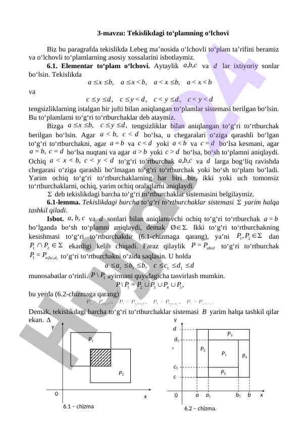 Tekislikdagi to‘plamning o‘lchovi tahlili