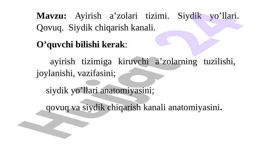 Ayirish a’zolari tizimi va siydik yo'llari
