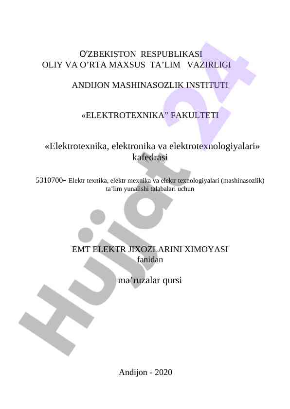 Ma'ruzalar kursi elektr texnika fanidan