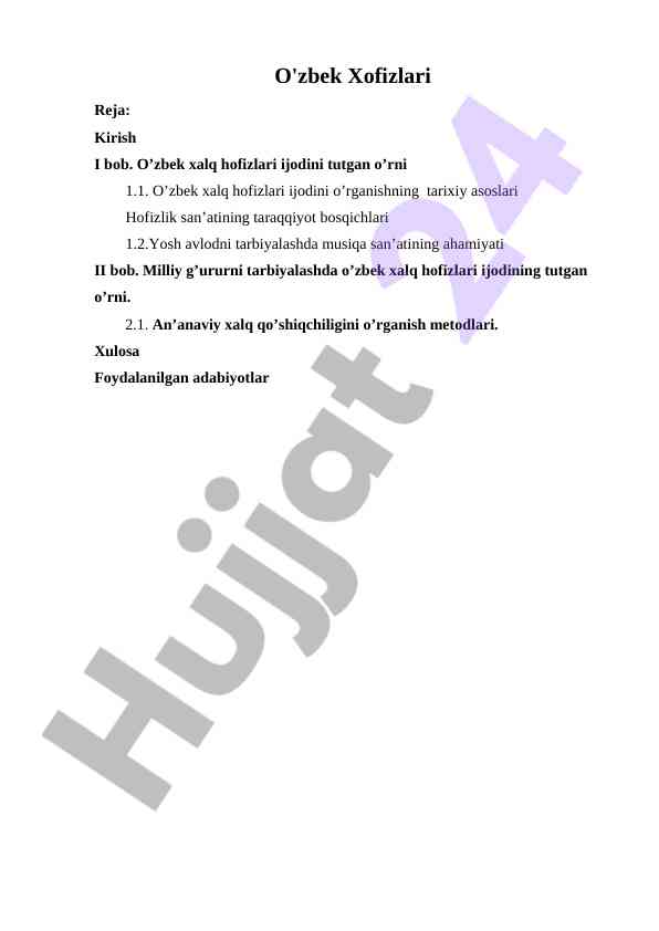 O'zbek Xalq Hofizlari Ijodi Va Tarixi
