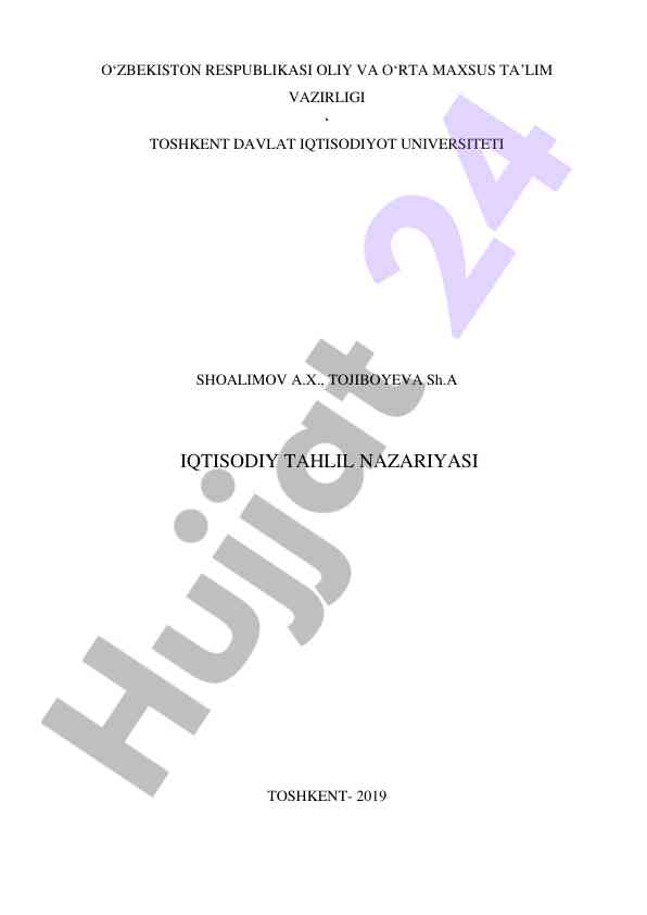 Iqtisodiy tahlil nazariyasi darsligi 2019 yil