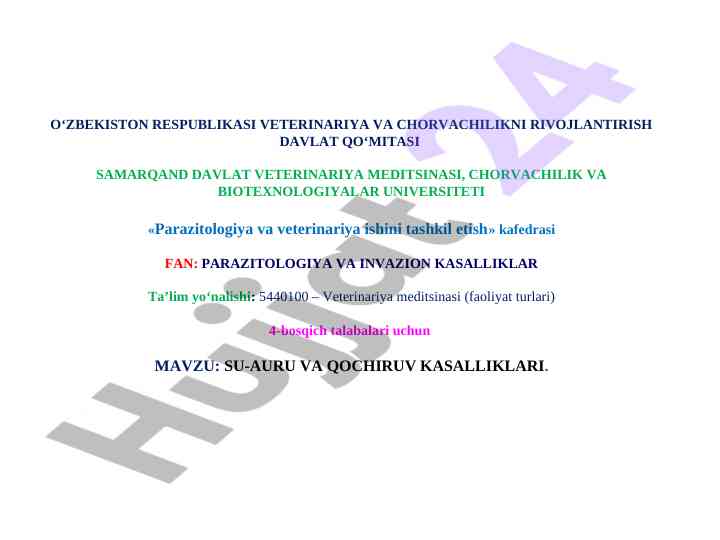 Su-auru va qochiruv kasalliklari dars ishlanmasi