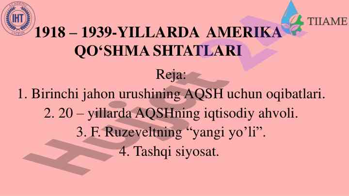 Amerika qo‘shma shtatlari 1918-1939 yillarda tahlil