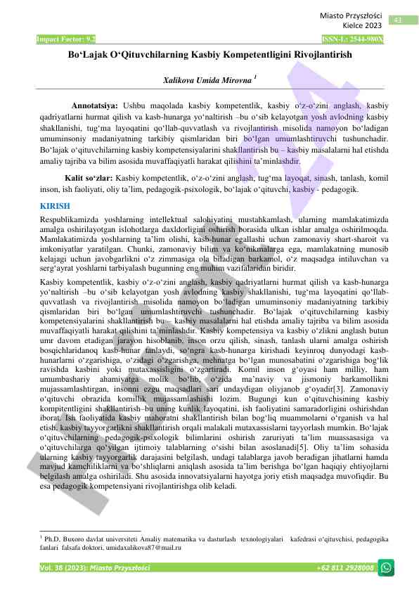 O‘qituvchilarning kasbiy kompetentligini rivojlantirish
