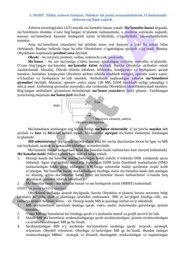 Tibbiy axborot tizimlari va elektron sog'liqni saqlash