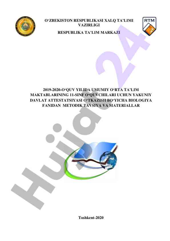 Biologiya fani bo‘yicha metodik tavsiyalar 2019-2020