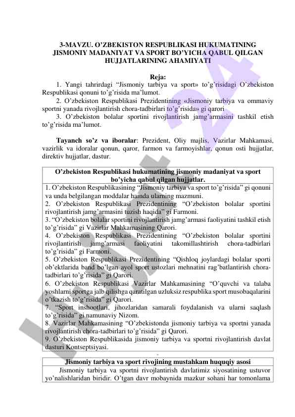 O‘zbekiston respublikasi jismoniy madaniyat hujjatlari