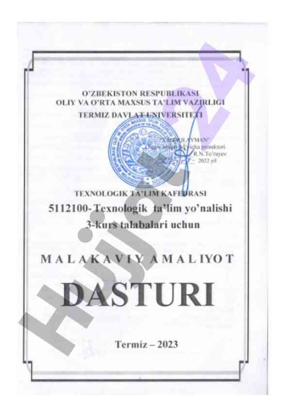 Malakaviy amaliyotning maqsadi va vazifalari