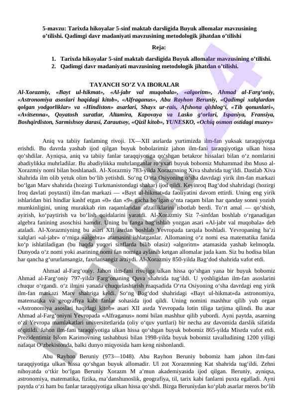 Tarixda hikoyalar 5-sinf darsligi mavzusi