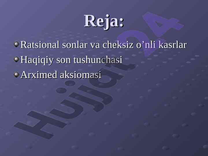 Ratsional sonlar va cheksiz o’nli kasrlar tahlili
