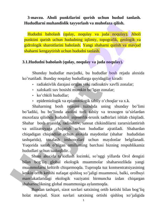 Aholi punktlarini qurish uchun hudud tanlash
