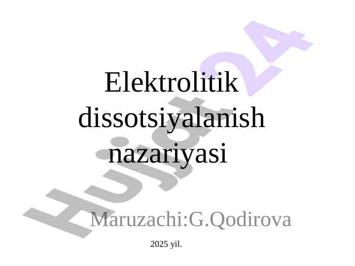 Dissotsiyalanish nazariyasi va elektrolitik jarayonlar