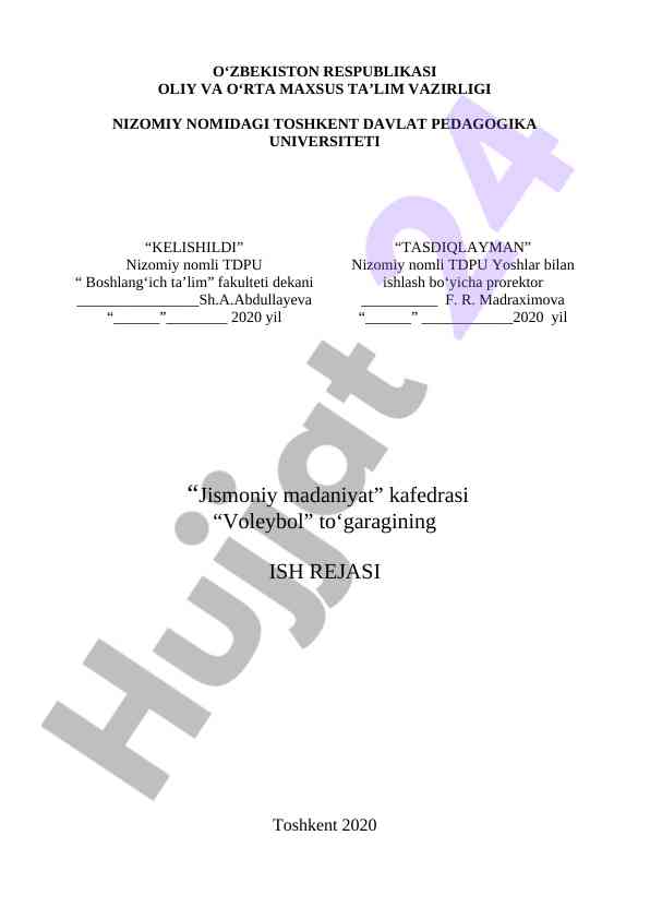 Voleybol sport to'garagi ish rejasi