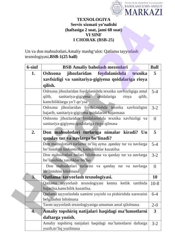Un va don mahsulotlari texnologiyasi