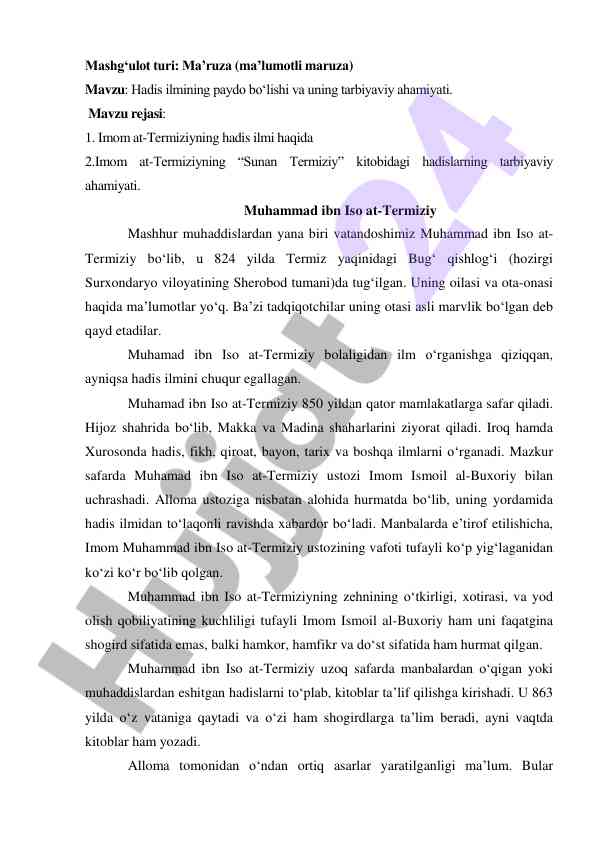 Hadis ilmining paydo bo‘lishi va tarbiyaviy ahmiyati