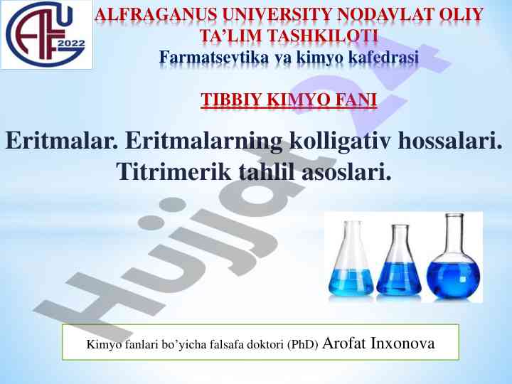 Eritmalar va titrimerik tahlil asoslari