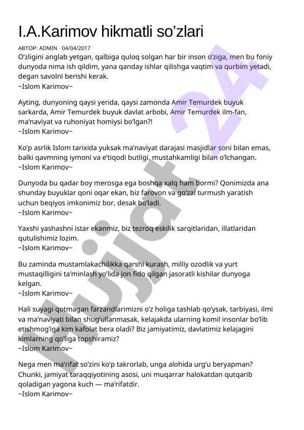 Islom karimovning hikmatli so'zlari