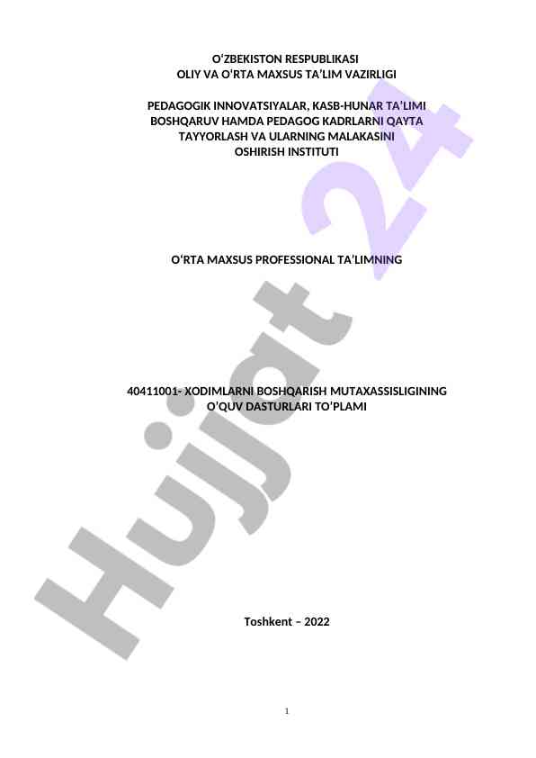 O‘rta maxsus ta’limning o‘quv dasturlari to‘plami 2022