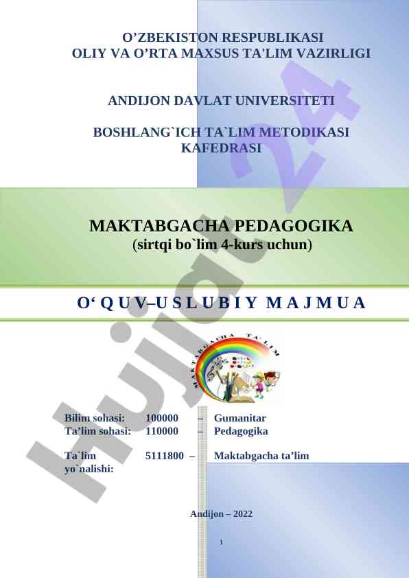 Maktabgacha pedagogika o‘quv-uslubiy majmua 2022
