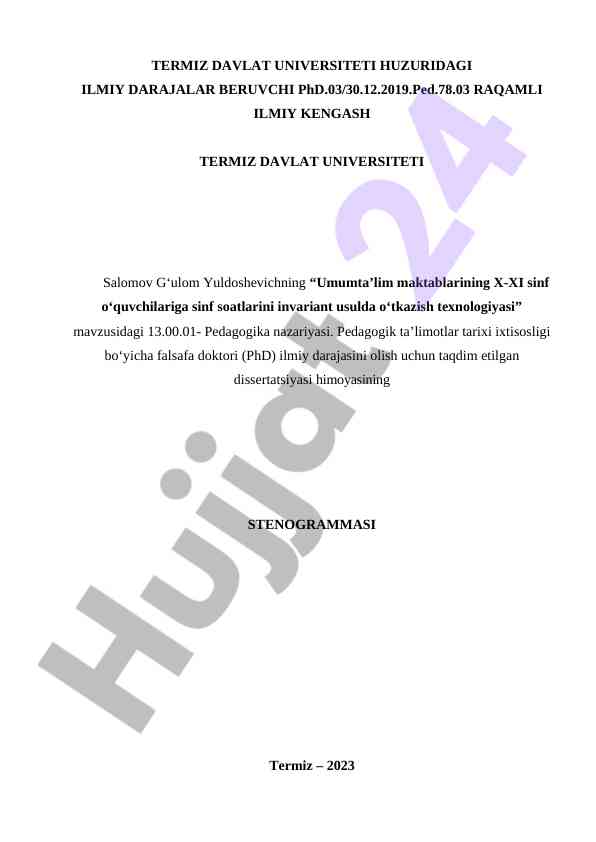 Umumta'lim maktablarida sinf soatlarining o'tkazilishi