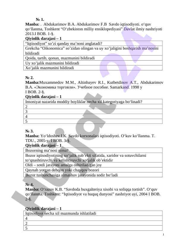 Iqtisodiyot va savdo iqtisodiyoti kursi qo‘llanmasi