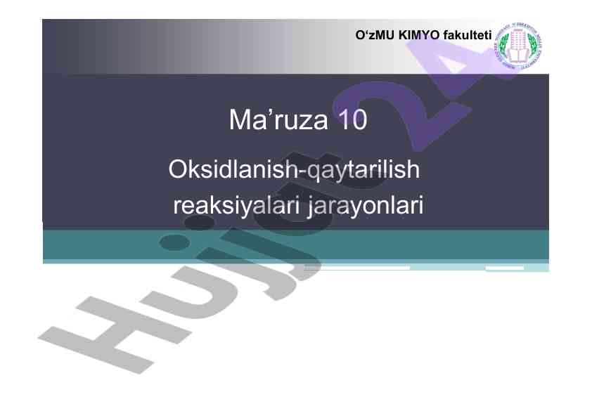 Oksidlanish-qaytarilish reaksiyalari jarayonlari