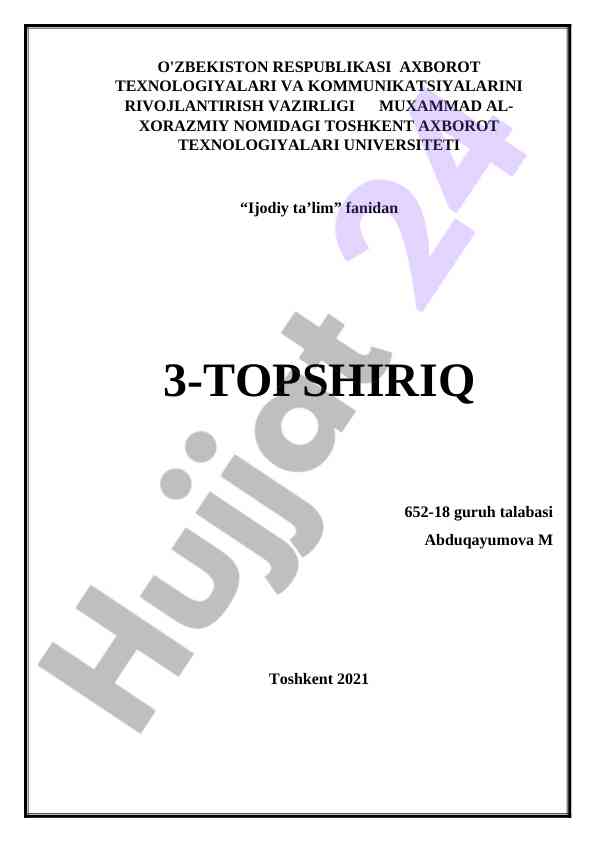 Ijodiy ta'lim fanidan 3-topshiriq vazifalar