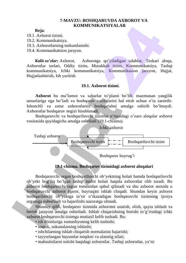 Axborot va kommunikatsiyalar boshqaruvda ehemiyati