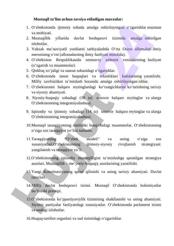 O‘zbekiston ijtimoiy soha o‘zgarishlari mavzusi