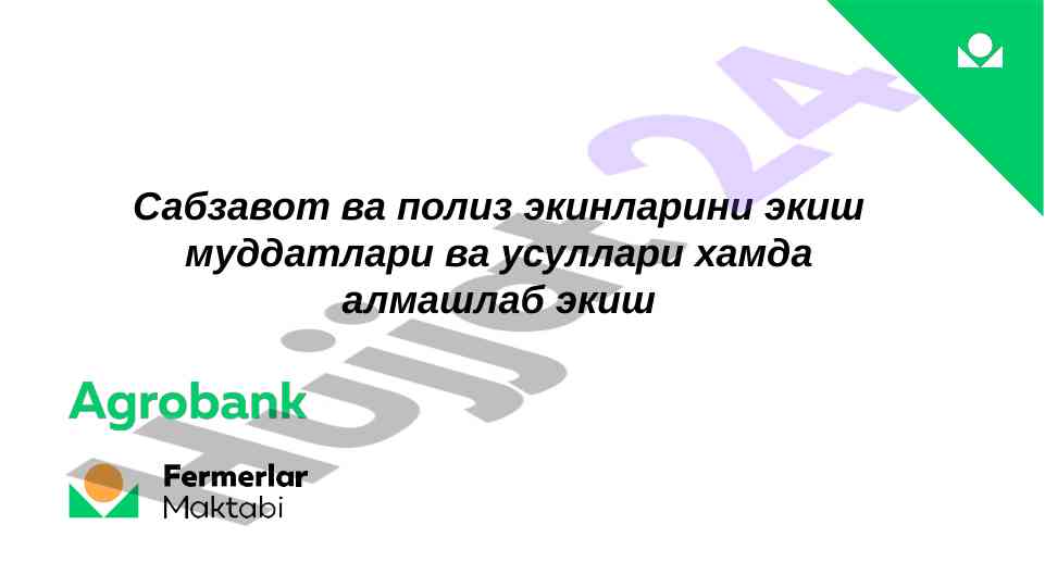 Sабзавот ва полиз экинлари экиш усуллари