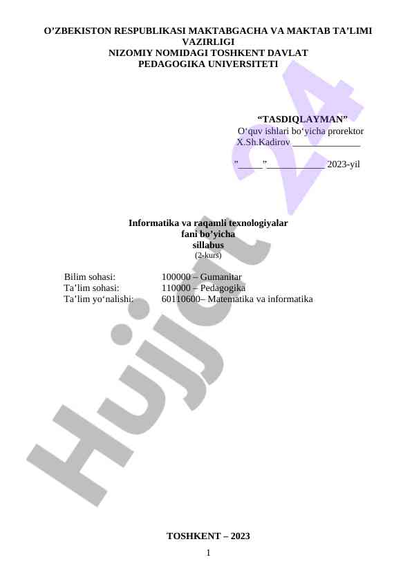 Informatika Va Raqamli Texnologiyalar Sillabusi