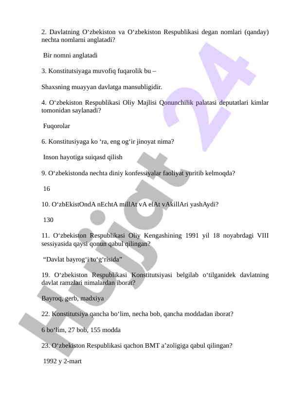 O‘zbekiston respublikasining konstitutsiyasi haqida ma'lumot