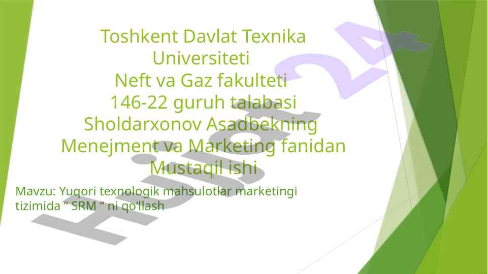 Yuqori texnologik mahsulotlar marketingi tizimi