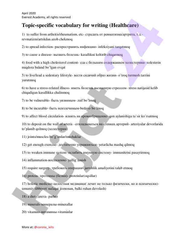 Topic-specific vocabulary for writing in healthcare