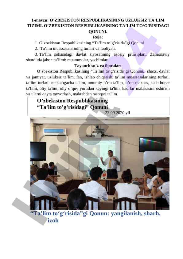 O‘zbekiston respublikasining uzluksiz ta’lim tizimi