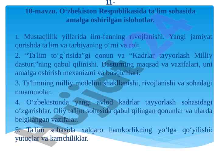 O‘zbekiston ta'lim sohasidagi islohotlar tahlili