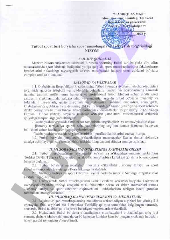 Futbol sport turi bo‘yicha sport musobaqalari nizomi