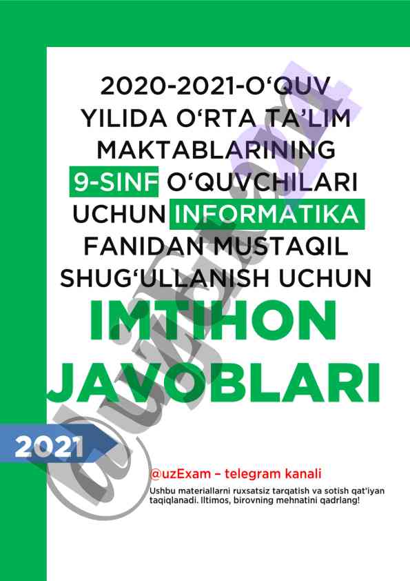 Informatika fanidan mustaqil shug‘ullanish biletlari