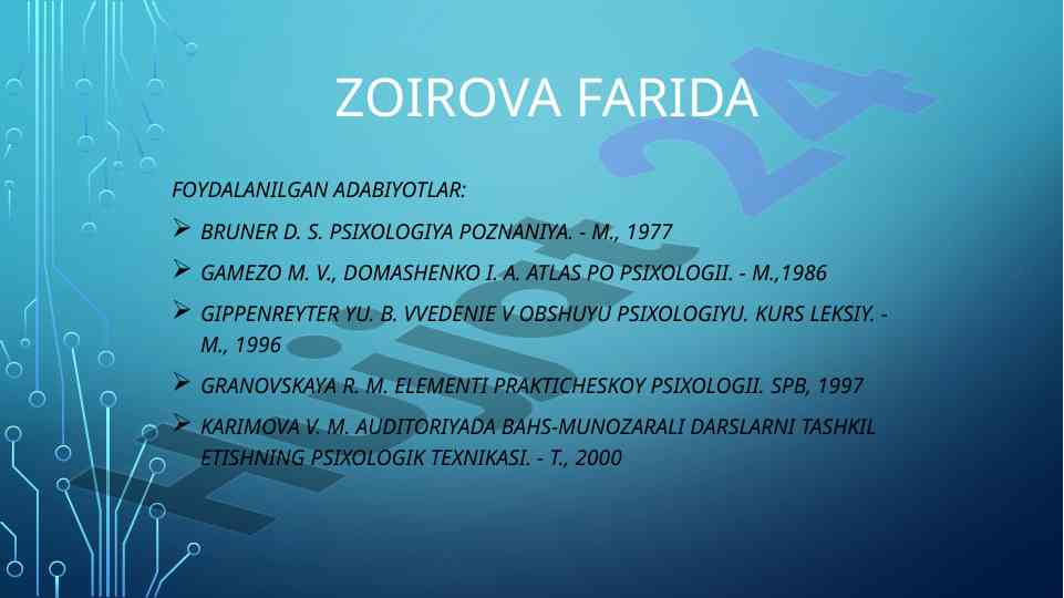 Psixologiya poznaniya va darslarni tashkil etish