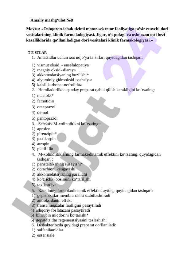 Oshqozon-ichak tizimi faoliyatiga ta’siri