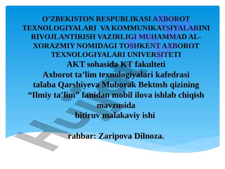 Mobil ilova ishlab chiqish mavzusida bitiruv ishlari