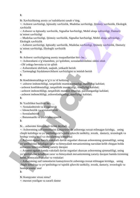 Xavfsizlikning asosiy yo’nalishlari va maqsadlari