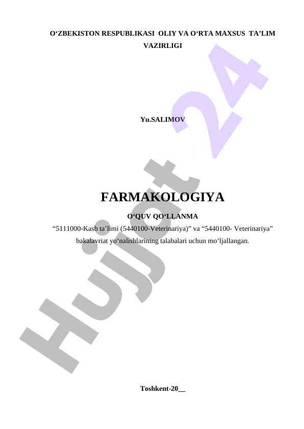 Farmakologiya o‘quv qo‘llanma talabalar uchun