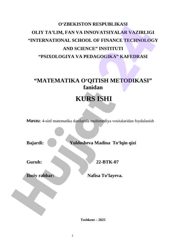 4-sinf matematika darslarida multimediya vositalaridan foydalanish kurs ishi 