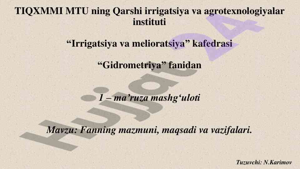 Gidrometriya fani materiallari va mavzulari