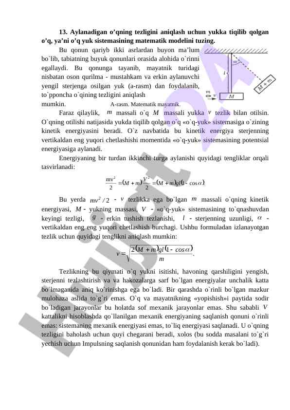 Oqning Tezligini Aniqlash Uchun Matematik Model