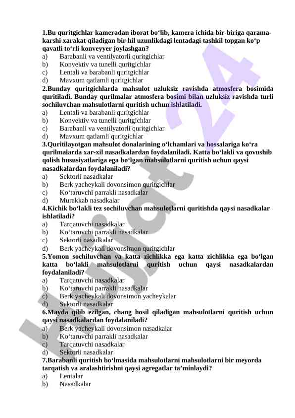 Quritgichlar turlari va ularning foydalanilishi
