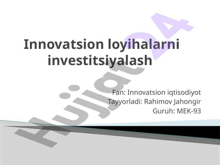 Innovatsion loyihalarni investitsiyalash samaradorligi
